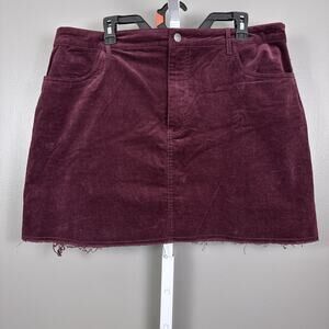Forever 21 Plus Size 1X Burgundy Wine Corduroy Mini Skirt Raw Edge Button Zip